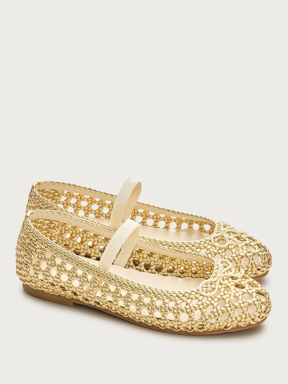 Crewcuts New Girls' Basketweave Ballet Flats Size 10 in Metallic Honey w/Strap